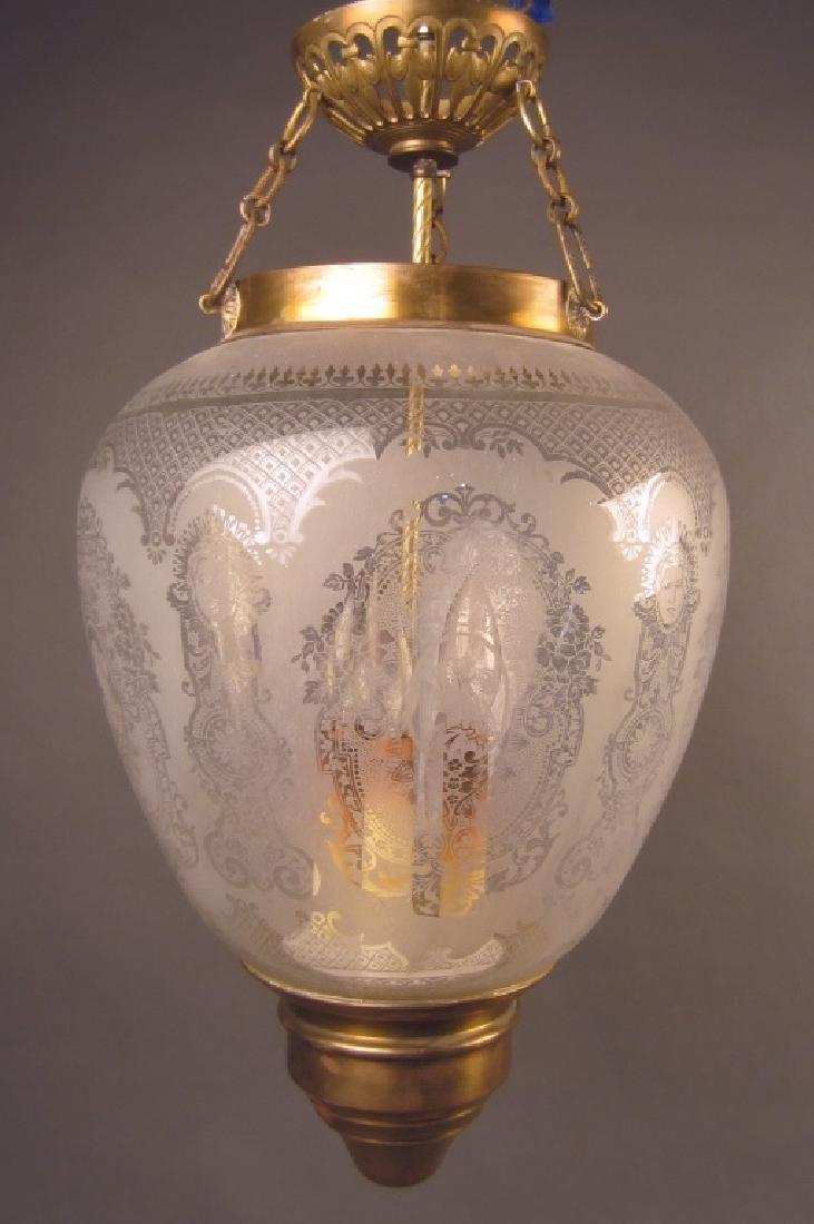 Etched Glass Lantern Form Chandelier (1 of 5)