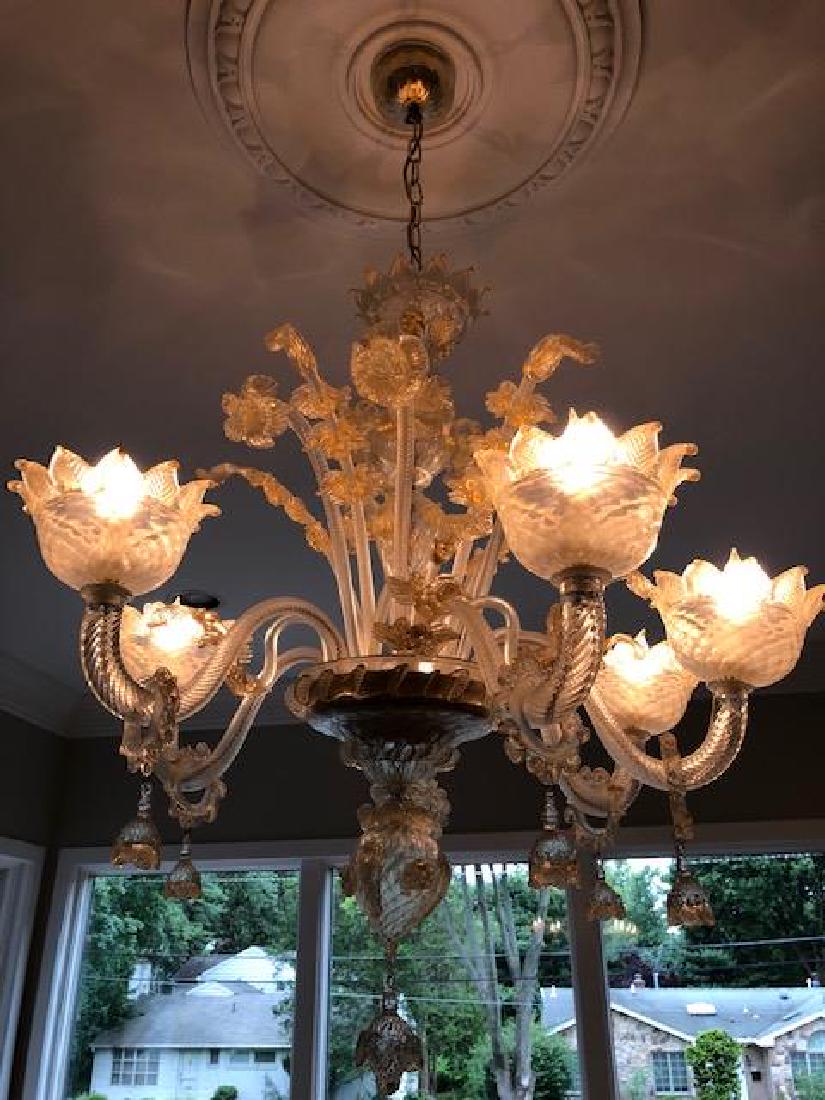 Venetian Gilt Glass Chandelier: Beautiful quality 5-Arm chandelier. Featuring gilt glass, tapered & fluted arms and a floral design. **Chandelier is currently apart and packed** (lighting, interior design) STERLING ASSOCIATES STRIVE