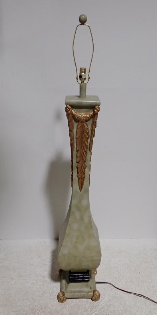 Composition Floor Lamp with Gilt Accents: Composition floor lamp with gilt accents. Imperfections. Dimensions: 61.5" H x 9.75" W x 9.75" D. (standing lamp, lamp, electric, lighting, interior design, decorative accessory) STERLING ASSOCIATES S