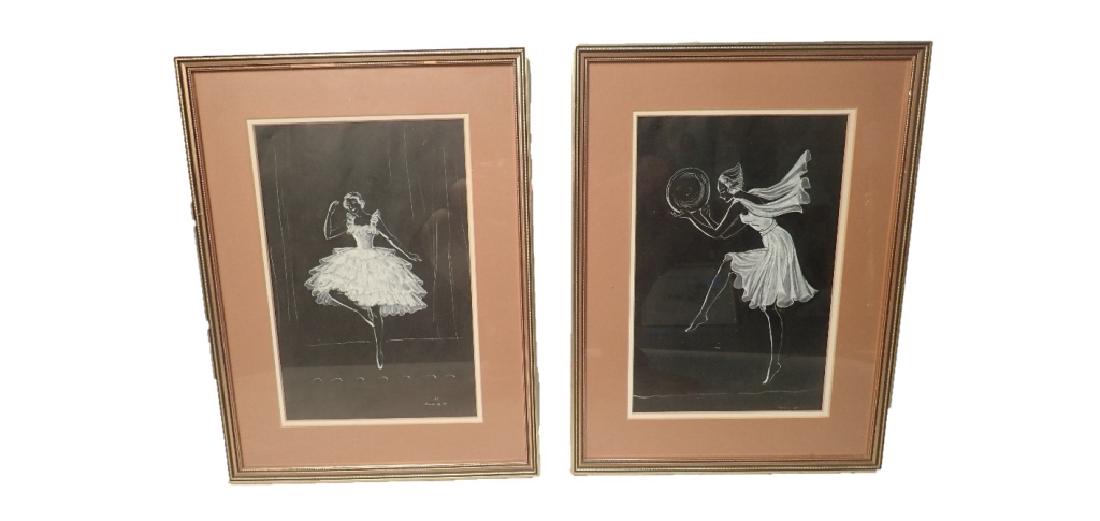 Two Signed Art Deco Drawings of Dancers (1 of 6)