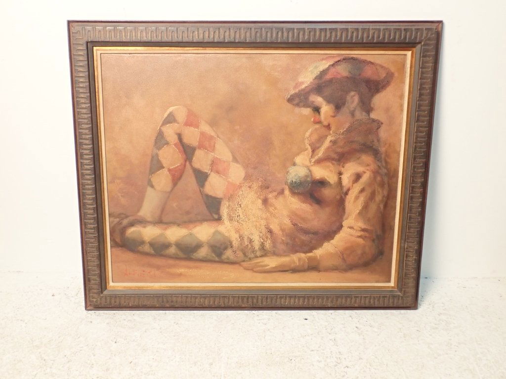 Signed Figural Oil Painting of Clown, Alfieri (1 of 8)