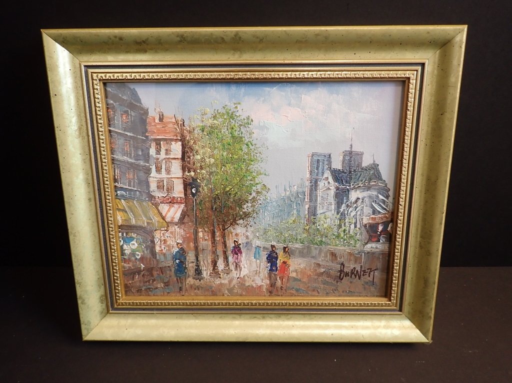 Caroline Burnett (19/20th century): Paris street scene with Notre-Dame de Paris (Notre-Dame Cathedral) by Caroline Burnett. Late 19th-Early 20th CenturyMember of the Societe des Beaux-Arts in Paris and exhibited with the Societe Nationa