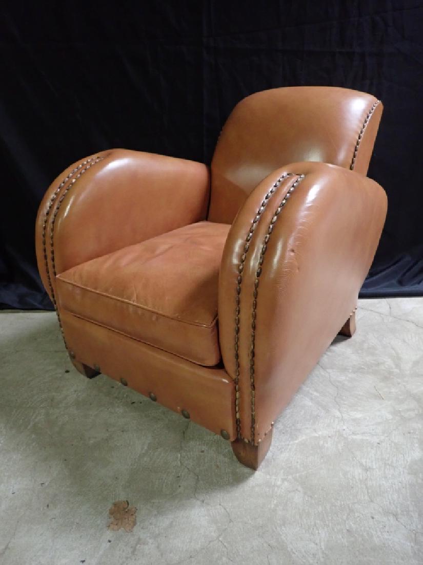 20th Century Leather Art Deco Style Club Chair: Lot includes: Vintage 20th Century Upholstered Leather Club Chair / Armchair with Brass Studs, Christie's Auction tag on Reverse of Seat Cushion. Imperfections: Age, Wear. Dimensions: Height: 28 1/2";