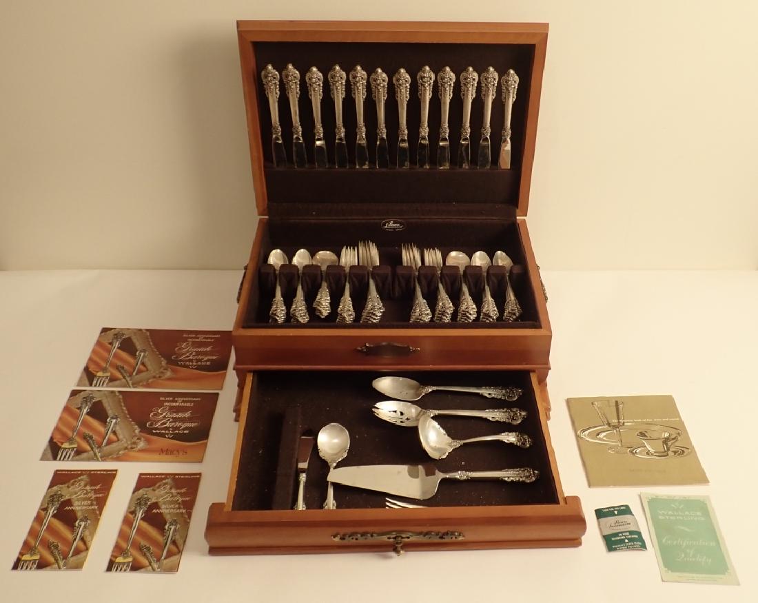 Grande Baroque By Wallace Sterling Silverware Set: Grande Baroque By Wallace Silversmiths Sterling Silverware Set. Includes: 24 teaspoons (6.25") 12 soup spoons (6.125") 12 salad forks (6.625") 12 regular forks (7.5") 12 knives (8.875") 1 serving fork