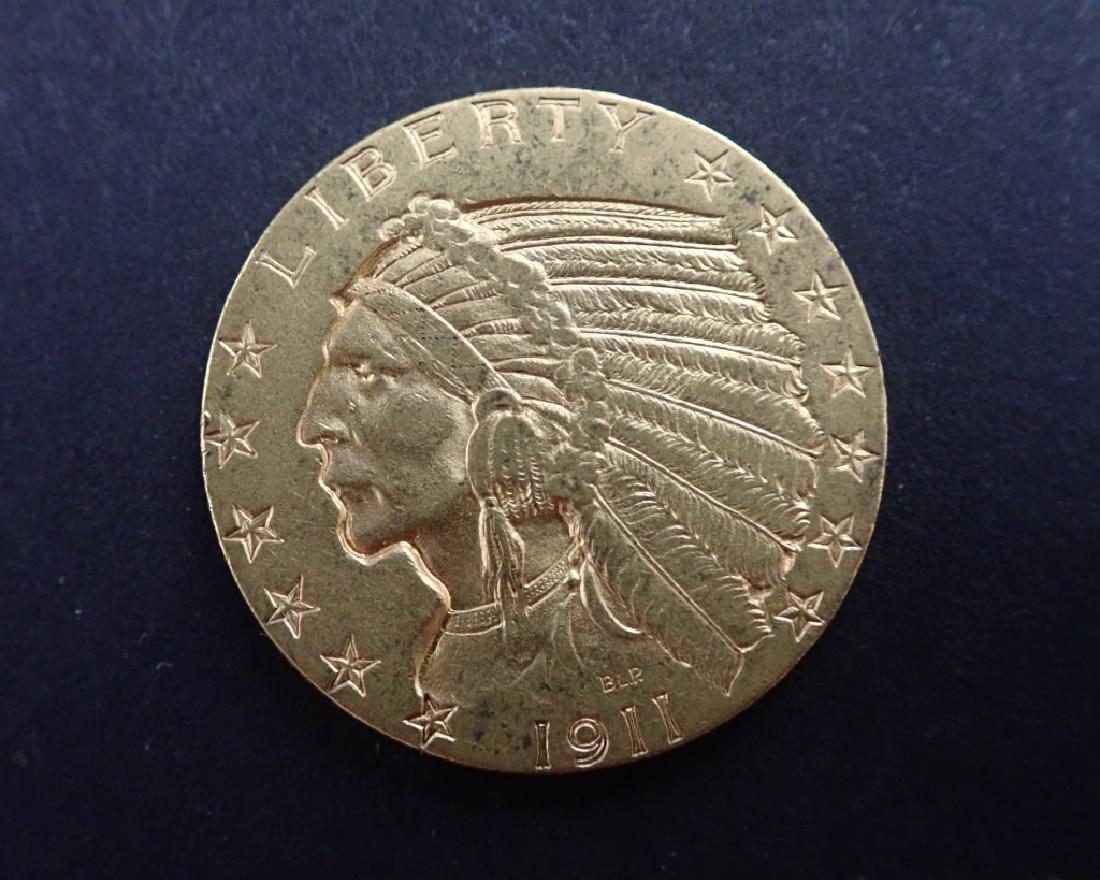 1911 Indian Half-Eagle Five Dollar Gold $5 Coin: Indian Half-Eagle Five Dollar Gold Coin dated 1911. (National, USA, money, collecting, Numismatics, currency) STERLING ASSOCIATES STRIVES TO PROVIDE ACCURATE, OBJECTIVE, & FAIR INFORMATION ON ALL LOTS