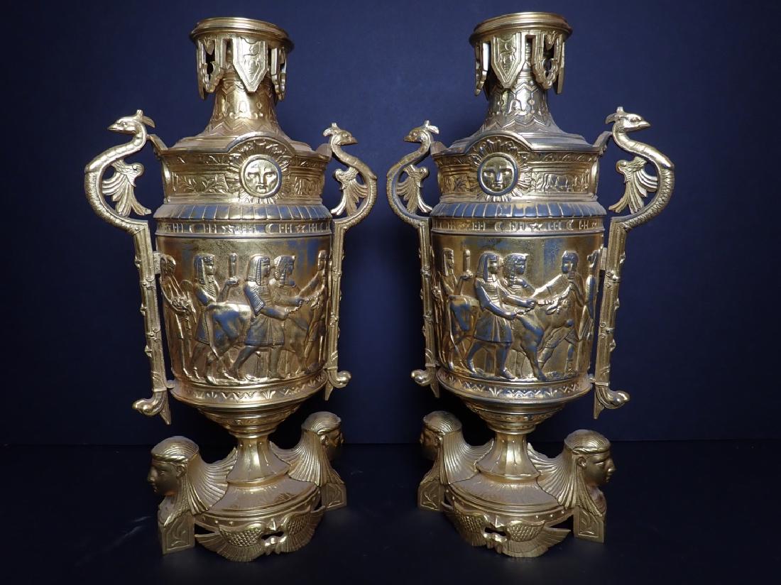 Antique Pair of Egyptian Revival Oil Lamps