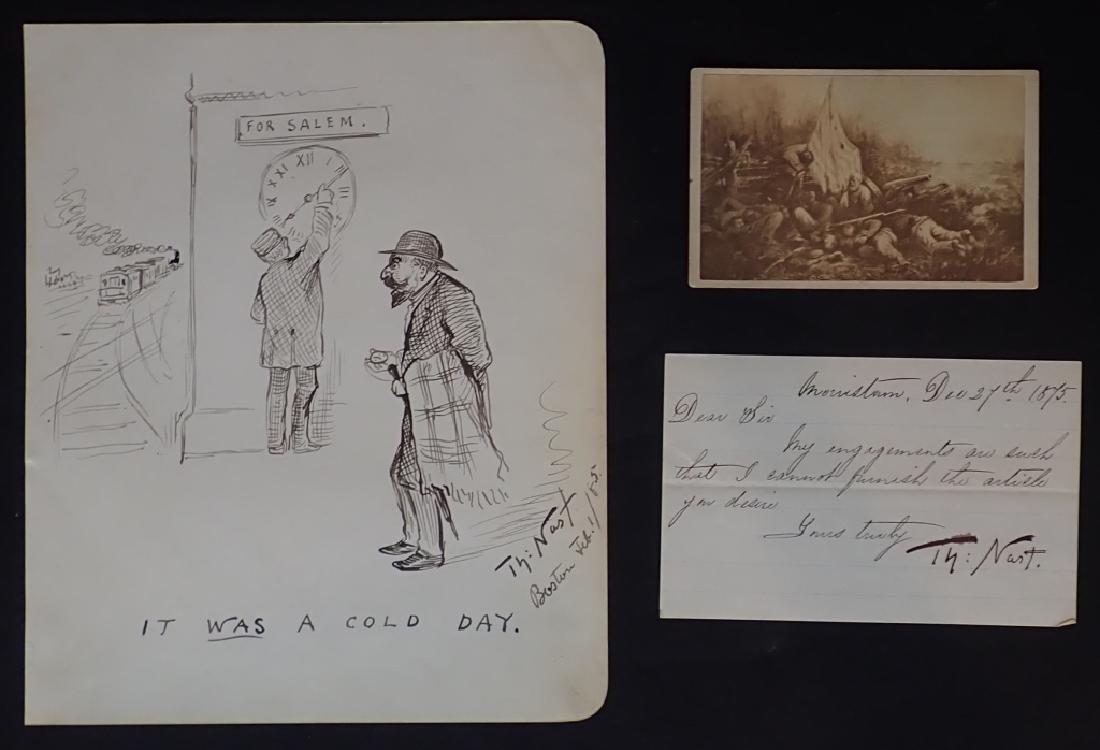 Thomas Nast (1840-1902 New York, NY): Thomas Nast was active/lived in New York, New Jersey / Ecuador. Thomas Nast is known for editorial cartoons, military genre, illustration. Lot Includes: - Thomas Nast: Signed Original 1885 Pen & Ink P