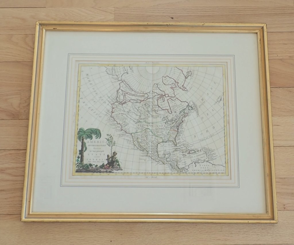 Framed 18th Century Map of North America: Map of America. Cartographer: Antonio Zatta (Venetian) Date 1778. America Settentrionale Stati Venezia Map. 1778 Map America settentrionale divisa ne' suoi principali stati.Striking 18th Century map o