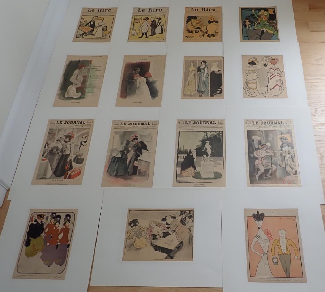 French Magazine Illustrations and Prints: 15 Matted French Magazine Illustrations and Prints Assortment includes: Cover of 'Le Rire', 1899 with a Cartoon by Caran D'ache. Le Journal supplement 1897 and more. STERLING ASSOCIATES STRIVES TO PRO