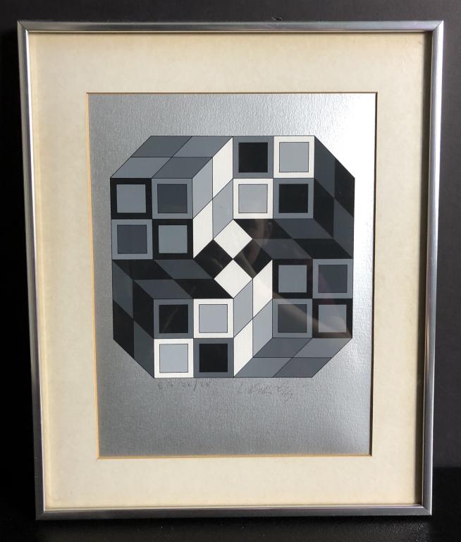 Victor Vasarely Pencil Signed Serigraph, EA Orgn: Original Serigraph Artist Proof Titled: "Microcosmos" by Victor Vasarely (1906 - 1997). Pencil signed & numbered EA 22 / 26. Certificate attached to back. Victor Vasarely was active/lived in France, H