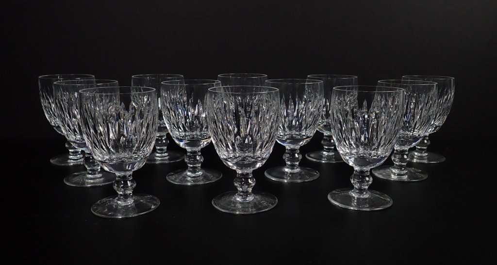 Waterford Crystal "Maureen" Water Goblets, 12 pcs.: 12 Water Goblets in the Maureen (Cut) pattern by Waterford Crystal. Height: 5 1/4 in.; Width: 3 in. (Drinking glasses, wine, cocktail, Crystal, serving ware, entertaining)STERLING ASSOCIATES STRIVES T