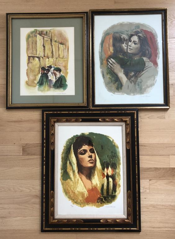 Sandu Liberman (1923 - 1977) 3 Signed Lithographs: Three assorted lithographs by Sandu Liberman. All are pencil signed and framed under glass. Includes portrait of woman numbered 109 / 200. Height: 28"; Width: 26". , Mother & child numbered 2 / 200 an