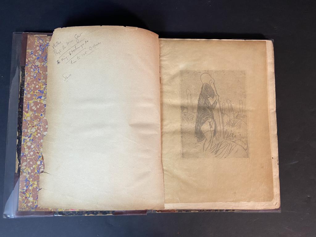 Book of Marcel Vertes Etchings, Erotic Theme: Vintage etchings by Marcel Vertes in bound book. Height: 11 3/4"; Width: 8 1/2". Age, imperfections. STERLING ASSOCIATES STRIVES TO PROVIDE ACCURATE, OBJECTIVE, & FAIR INFORMATION ON ALL LOTS. WE WILL
