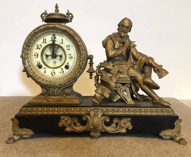 Ansonia Mantel Clock: Ansonia mantel clock. Victorian painted metal. ESTATE OF PHILIP GRECO JR. STERLING ASSOCIATES STRIVES TO PROVIDE ACCURATE, OBJECTIVE, & FAIR INFORMATION ON ALL LOTS. WE WILL BE HAPPY TO ANSWER ANY