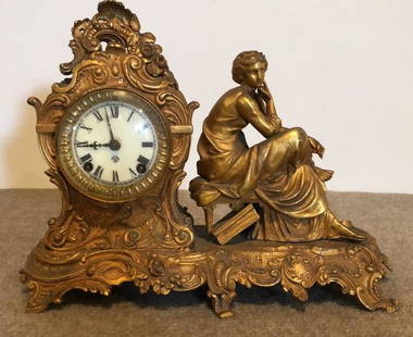 Ansonia Mantel Clock: Ansonia mantel clock. Victorian painted metal. ESTATE OF PHILIP GRECO JR. STERLING ASSOCIATES STRIVES TO PROVIDE ACCURATE, OBJECTIVE, & FAIR INFORMATION ON ALL LOTS. WE WILL BE HAPPY TO ANSWER ANY