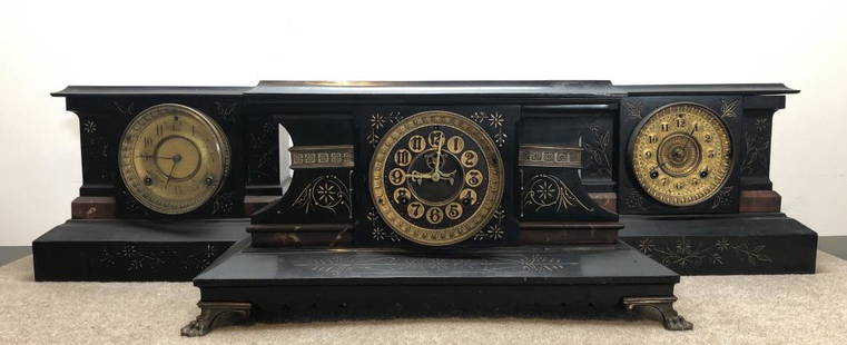 Ansonia Mantel Clocks Lot of 3: Ansonia mantel clocks, group of three.Victorian painted metal. ESTATE OF PHILIP GRECO JR. STERLING ASSOCIATES STRIVES TO PROVIDE ACCURATE, OBJECTIVE, & FAIR INFORMATION ON ALL LOTS. WE WILL BE HAPPY