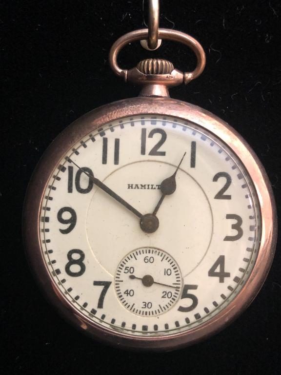 Hamilton Pocket Watch: Hamilton railroad pocket watch. 21 Jewels.Running.ESTATE OF PHILIP GRECO JR. STERLING ASSOCIATES STRIVES TO PROVIDE ACCURATE, OBJECTIVE, & FAIR INFORMATION ON ALL LOTS. WE WILL BE HAPPY TO ANSWER ANY 