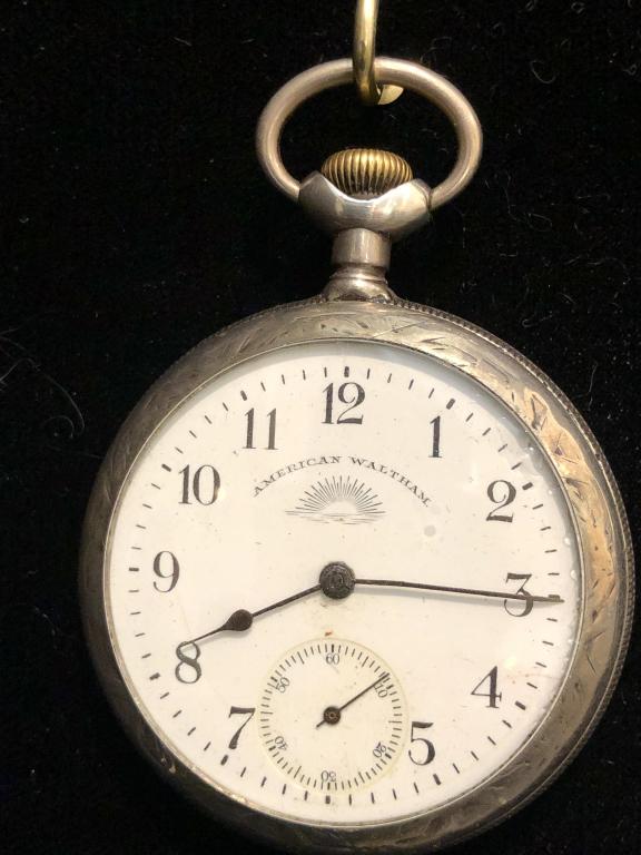 American Waltham Pocket Watch: American Waltham. SOL. Railroad pocket watch. Running. Sterling and mixed metal case. ESTATE OF PHILIP GRECO JR. STERLING ASSOCIATES STRIVES TO PROVIDE ACCURATE, OBJECTIVE, & FAIR INFORMATION ON ALL L
