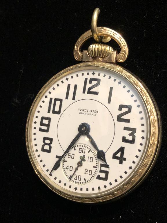Waltham Riverside Pocket Watch: Waltham Riverside Railroad pocket watch. 21 Jewels. Running. ESTATE OF PHILIP GRECO JR. STERLING ASSOCIATES STRIVES TO PROVIDE ACCURATE, OBJECTIVE, & FAIR INFORMATION ON ALL LOTS. WE WILL BE HAPPY TO 