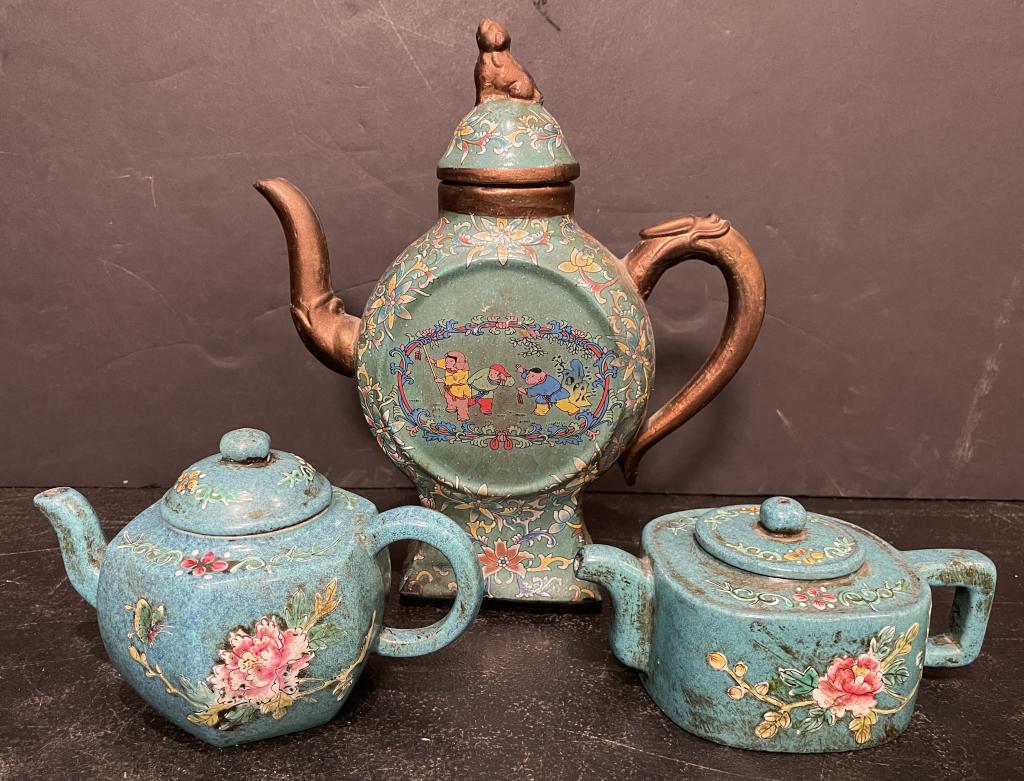Three Chinese Painted Clay Teapots (1 of 3)