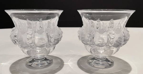 Pair of Lalique Dampierre Vases: Pair of Lalique Dampierre Vases. STERLING ASSOCIATES STRIVES TO PROVIDE ACCURATE, OBJECTIVE, & FAIR INFORMATION ON ALL LOTS. WE WILL BE HAPPY TO ANSWER ANY QUESTIONS AND PROVIDE ADDITIONAL PHOTOS.