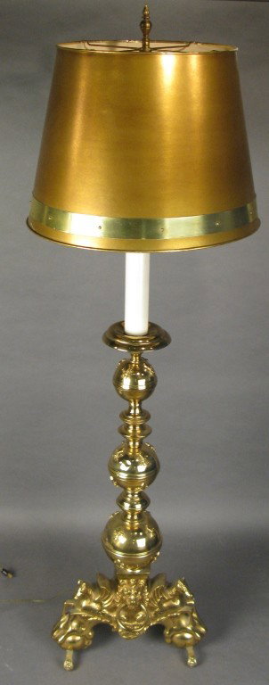 Figural brass floor lamp: Figural brass floor lamp with shade 62"T