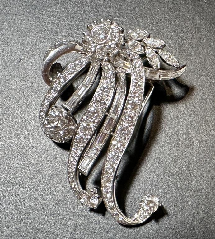 Diamond and 18K Brooch Diamond at 18 karat white gold pin brooch. 57 round diamonds approximate 2 (1 of 4)