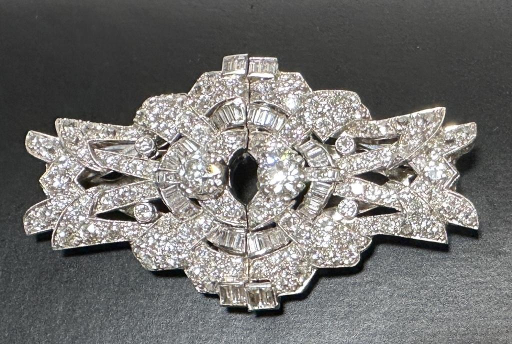 Diamond and 18K Gold Double Clip Brooch 18 karat white gold and diamond double clip, brooch pin. 2 (1 of 7)