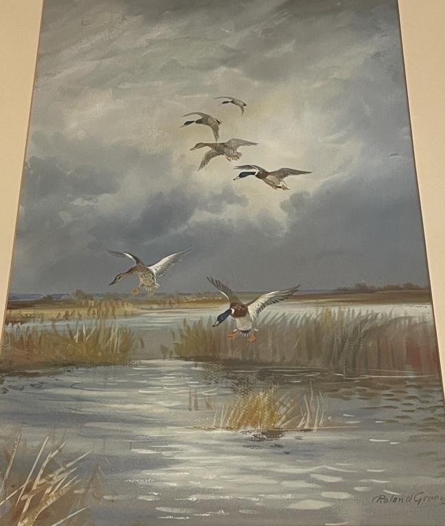Watercolor, Roland Green British (1896-1972) Roland Green signed watercolor/paper. "Mallards in (1 of 4)