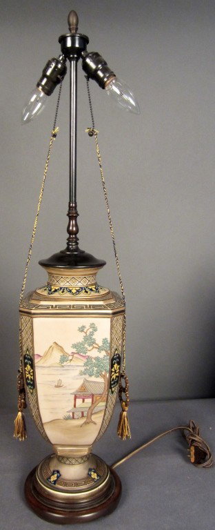 Nippon vase as lamp, circa 1910: Hand painted Nippon vase as lamp, circa 1910 Height: 35 ½", Width: 7 ½"