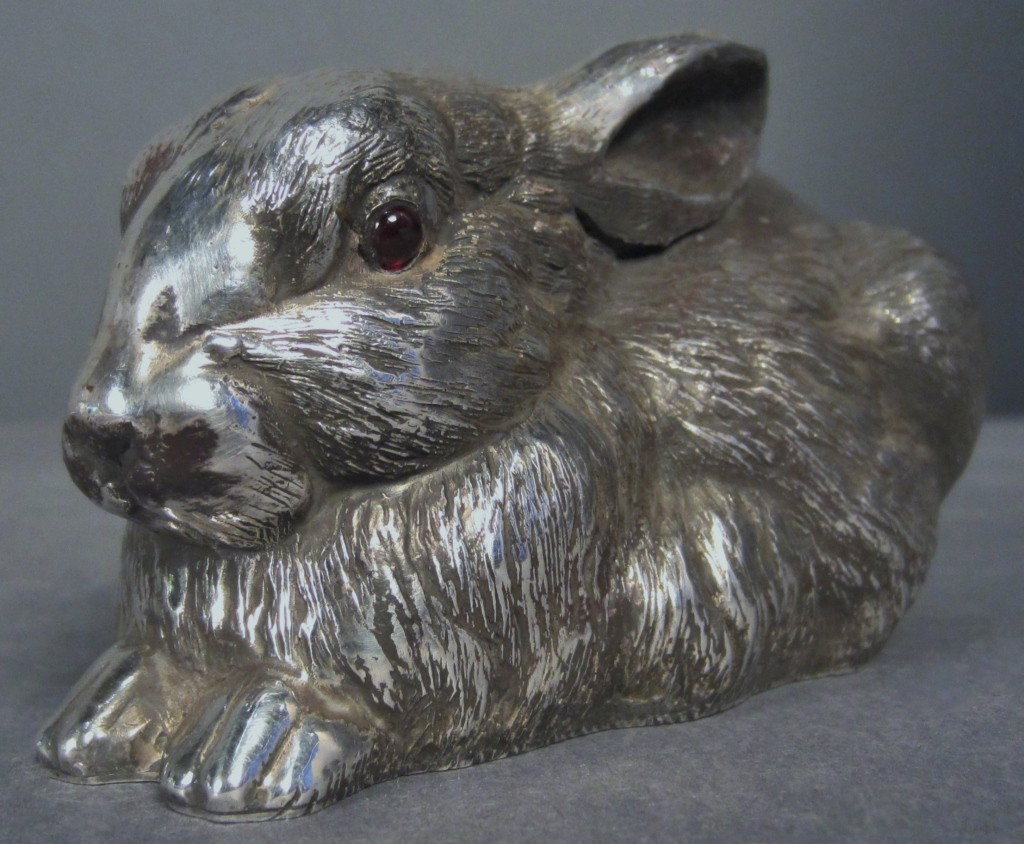 Russian Sterling Silver Rabbit: Russian Sterling Silver Rabbit with cabochon eyes Height: 4"