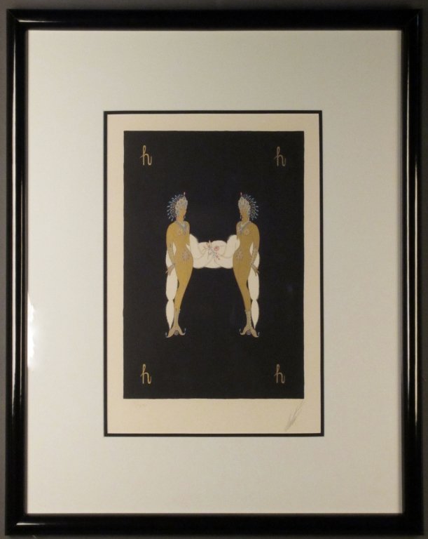 Romain "ERTE" de Tirtoff (1892–1990): Ertes, Romain de Tirtoff (1892–1990) Russian-born French artist "Letter H" The alphabet series, serigraph Signed & numbered: Erte, 157/350 Image Size: Height:18 3/4", Width: 12 1/2"