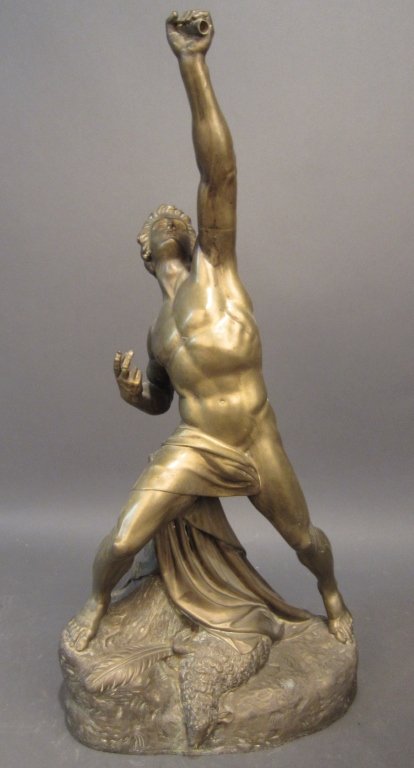 "The Eagle Slayer" Bronze, 19th C: The Eagle Slayer Bronze, 19th Century Inscribed: Executed by E.W. Wyon, The Original of J. Bell, For the Art Union of London, 1845 Height: 25 1/4", Width: 14"
