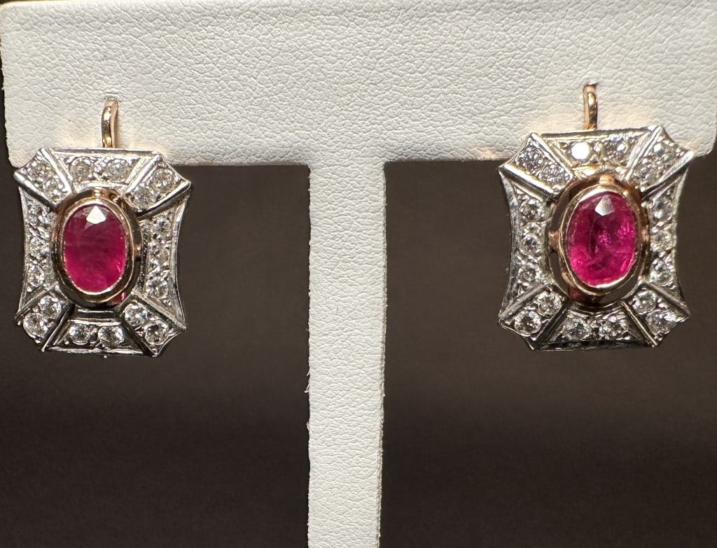 14K Gold Diamond And Ruby Earrings 14k gold, diamond and ruby earrings. Approximately 36round (1 of 3)