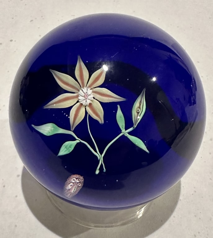 Baccarat Glass Paperweight Baccarat Glass Paperweight Flower. 1971. Double stamp. 383  STERLING (1 of 2)