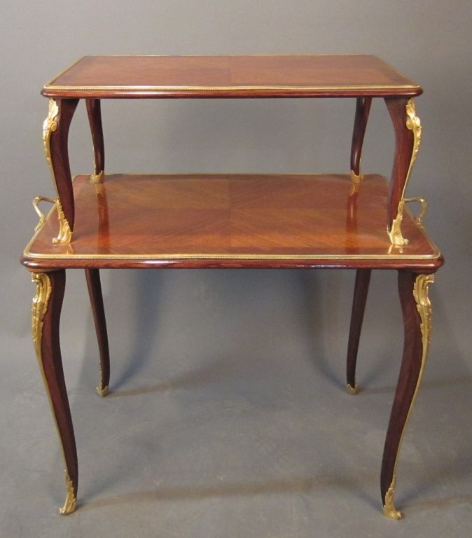Bronze Mounted Mahogany Dessert Table, 19th C: Bronze mounted mahogany dessert table. French 19th Century Height: 35 1/2", Width: 32"