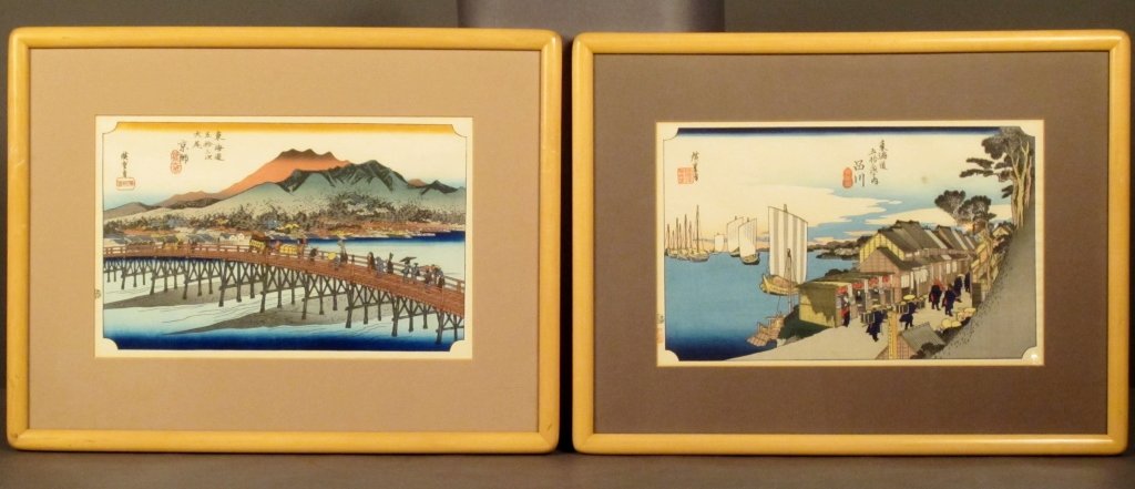 H. Ando (1797- 1858) Japan, Woodblock Prints: Hiroshige Ando (1797- 1858) Japan 2 Woodblock prints Image size: Height: 9 ¼", Width: 14 ½" 2.66