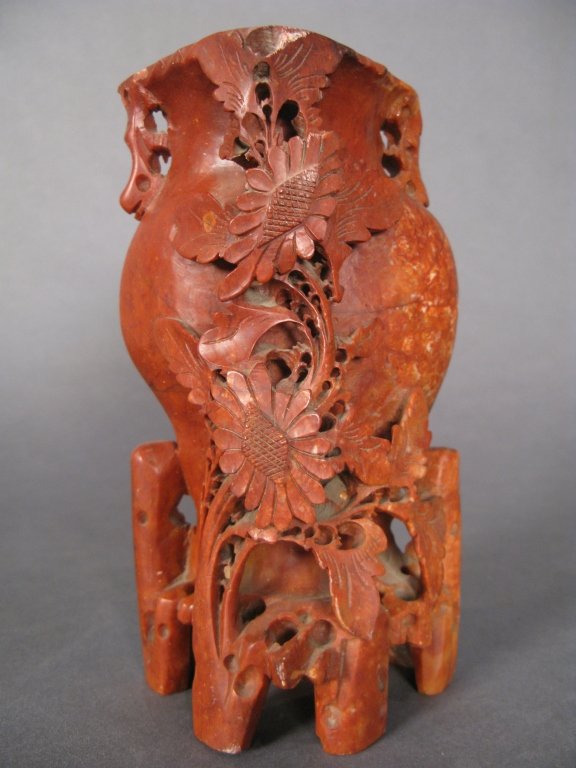 Chinese Soapstone Vase, circa 1920: Carved Chinese soapstone bud vase, circa 1920 height 7 1/2", width 4"
