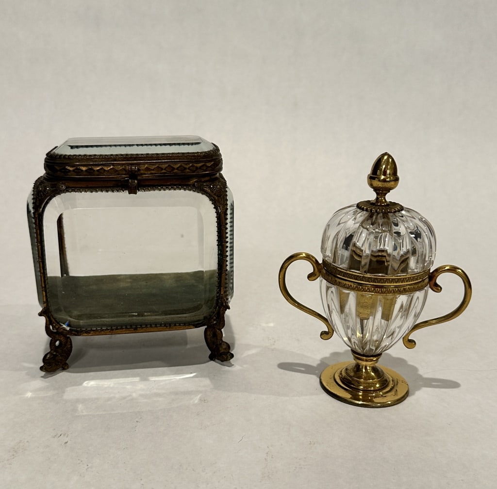 Two Glass Boxes One victorian with dolphin fish feet. 5" x 3" x 3.5" STERLING ASSOCIATES STRIVES TO (1 of 4)