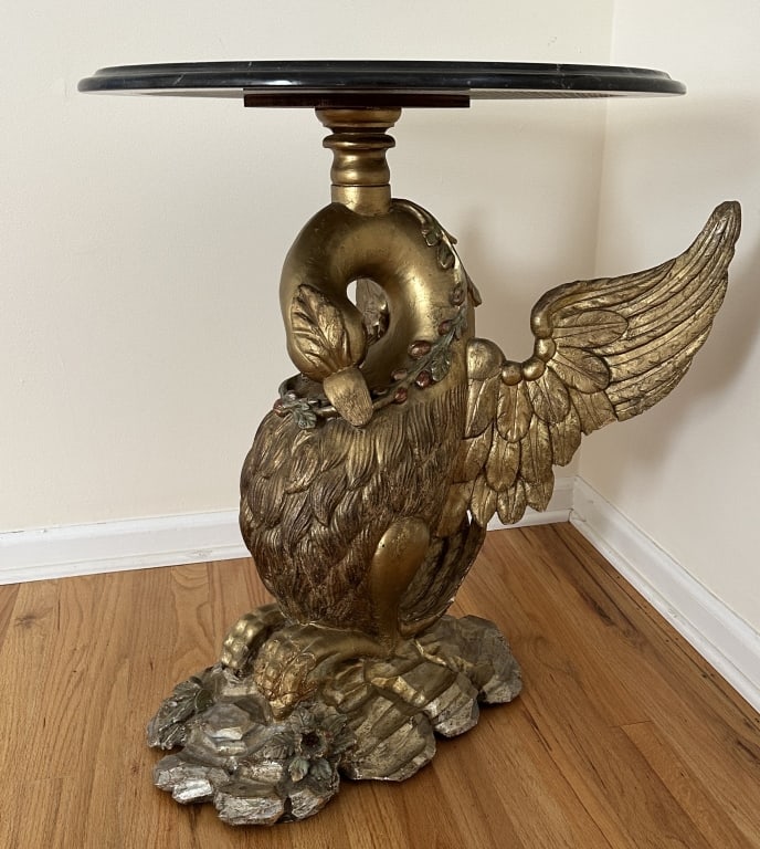 Marble Top Swan Form Carved And Gilt Table Vintage wood carved, gilt, silver gilt and painted swan (1 of 4)