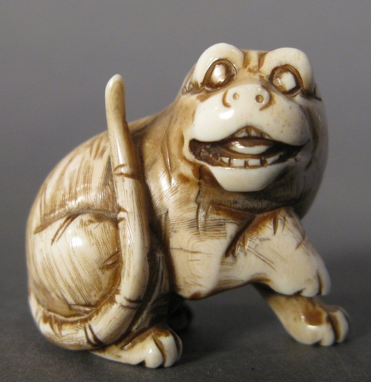 Ivory Netsuke, 19th C: Japanese ivory, Netsuke, 19th century signed height 1 1/2", width 1 5/8"