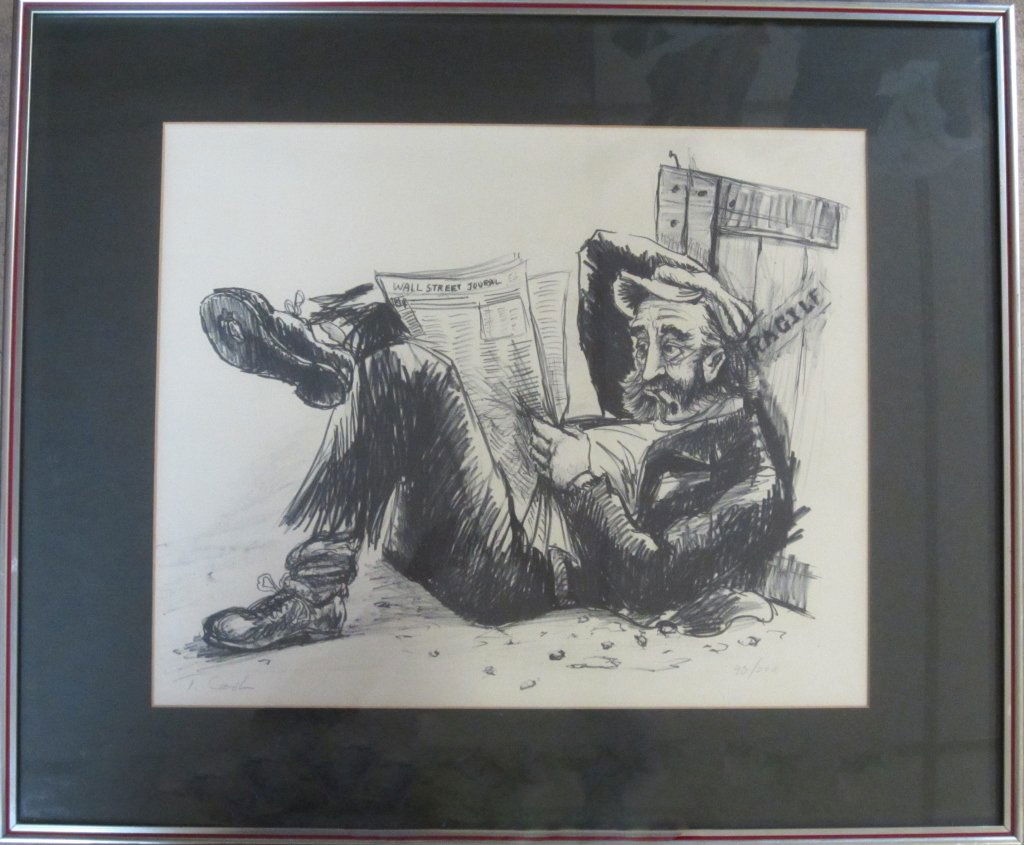 2 Hobo Reading Wall Street Journal Print