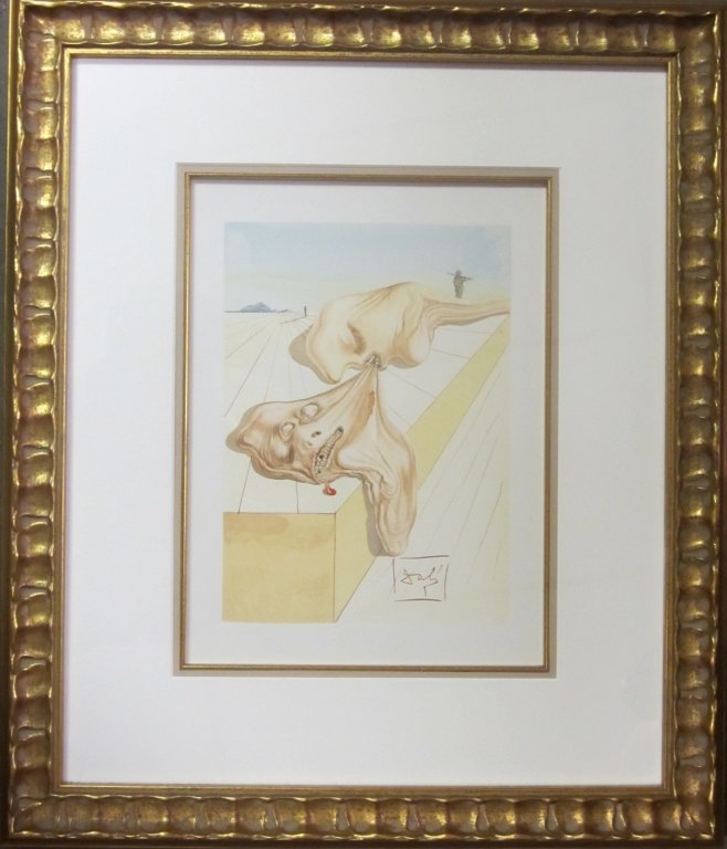 Salvador Dalí, Spain (1904 - 1989): Salvador Dalí, Spain (1904 - 1989) "La Divine Comédie" by Dante Alighieri. Print with boxed Dali signature. Authentication on reverse. Image size: Height: 10", Width" 7"