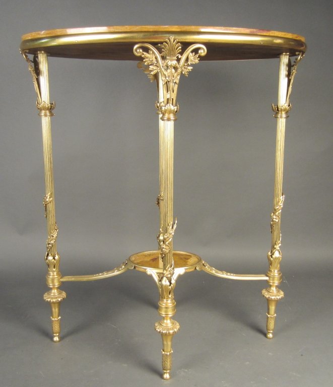 Marble Top Dore over Bronze Guerdon: Onyx top, dore over bronze guerdon, French circa 1900 Height: 29 1/2", Width: 25 1/2"