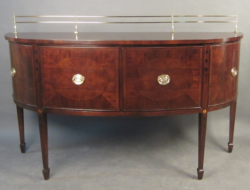 Federal Style Buffet/ Sideboard: Federal style mahogany buffet/ sideboard with brass hardware & beautiful inlay. Scratch on top Height: 46", Width: 72"