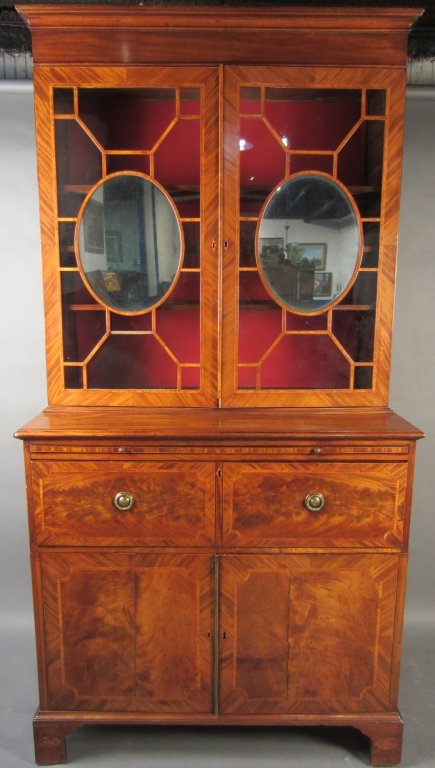 Hepplewhite Mahogany Bookcase/ Secretary, 18th C: Very fine 18th Century Hepplewhite mahogany bookcase/ secretary with drop lid desk Height: 93 1/2", Width: 47 3/4"