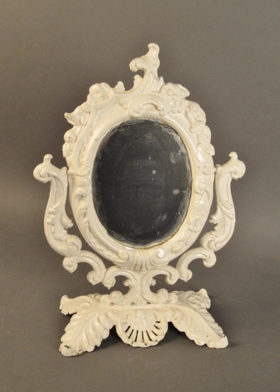 Painted Victoria Cast Iron Table Mirror: Painted Victorian cast iron table mirror, circa 1900 Height: 18", Width: 13"