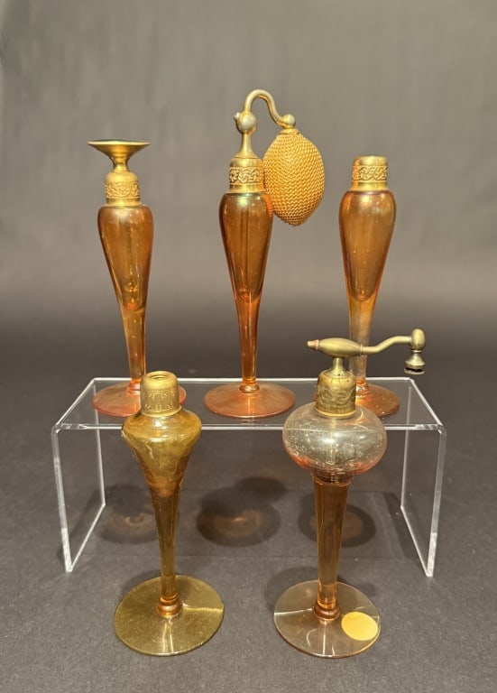 Collection Of 5 DeVilbiss Perfumes And Atomizers: Tallest 7". The Estate of the late Judy Boyd, New Jersey.STERLING ASSOCIATES STRIVES TO PROVIDE ACCURATE, OBJECTIVE, & FAIR INFORMATION ON ALL LOTS. WE WILL BE HAPPY TO ANSWER ANY QUESTIONS AND PROVID