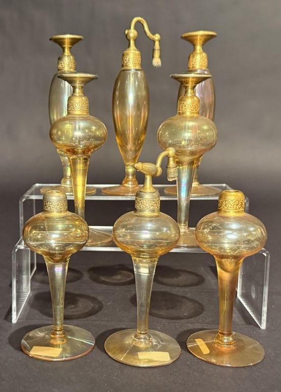 Collection Of 8 DeVilbiss Perfumes And Atomizers: Tallest 6.75". The Estate of the late Judy Boyd, New Jersey.STERLING ASSOCIATES STRIVES TO PROVIDE ACCURATE, OBJECTIVE, & FAIR INFORMATION ON ALL LOTS. WE WILL BE HAPPY TO ANSWER ANY QUESTIONS AND PRO