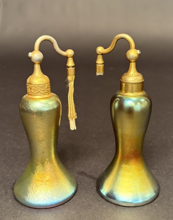 Pair Of DeVilbiss Atomizers: Height 6". The Estate of the late Judy Boyd, New Jersey.STERLING ASSOCIATES STRIVES TO PROVIDE ACCURATE, OBJECTIVE, & FAIR INFORMATION ON ALL LOTS. WE WILL BE HAPPY TO ANSWER ANY QUESTIONS AND PROVIDE